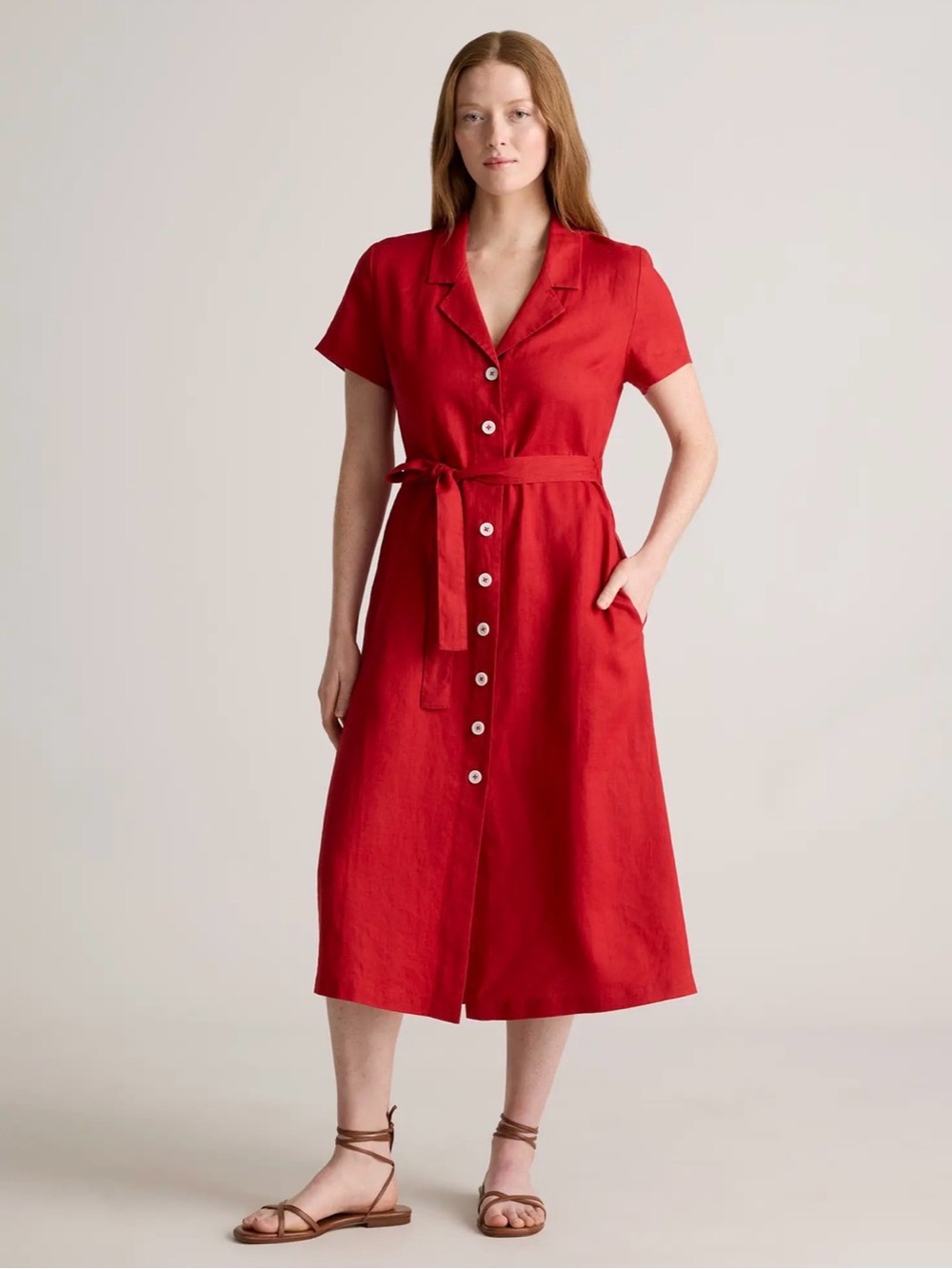 Quince 100% European Linen Button Front Dress in the color Chile